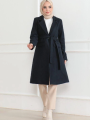 Velmora Kaşe Kaban – Uzun Boy Kruvaze Yaka, Kuşaklı Tesettür Kışlık Kaban, Astarlı Şık Yünlü Dokuma Oversize Rahat Kalıp, Cepli Modern Kaşe Mont Modeli - Lacivert