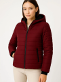 Velmora Şişme Kapüşonlu Fermuarlı Mont Su itici Kapitone Astarlı Kumaş Cepli Kışlık Rahat Kalıp - Bordo