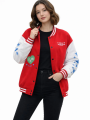 Velmora Premium Kırmızı Varsity Çıtçıtlı Baskılı Oversize kalıp Kolej Ceket - Kırmızı