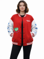 Velmora Premium Kırmızı Varsity Çıtçıtlı Baskılı Oversize kalıp Kolej Ceket - Kırmızı