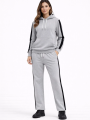 Velmora Premium Yandan Şeritli Eşofman Takım Kapüşonlu Sweatshirt Boru Paça Alt, Oversize 3 iplik Pamuklu - Gri