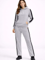 Velmora Premium Yandan Şeritli Eşofman Takım Kapüşonlu Sweatshirt Boru Paça Alt, Oversize 3 iplik Pamuklu - Gri