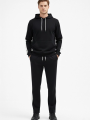 Velmora Premium Şeritli Eşofman Takım Kapüşonlu Sweatshirt Boru Paça Alt, Oversize 3 iplik Pamuklu - Siyah
