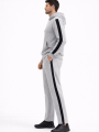 Velmora Premium Şeritli Eşofman Takım Kapüşonlu Sweatshirt Boru Paça Alt, Oversize 3 iplik Pamuklu - Gri