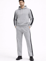 Velmora Premium Şeritli Eşofman Takım Kapüşonlu Sweatshirt Boru Paça Alt, Oversize 3 iplik Pamuklu - Gri