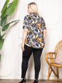 Kadın Desenli Püsküllü Viskon Bluz Bebe Yaka Kısa Kollu Big Size Rahat Kesim - Desenli