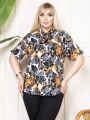 Kadın Desenli Püsküllü Viskon Bluz Bebe Yaka Kısa Kollu Big Size Rahat Kesim - Desenli