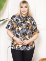 Kadın Desenli Püsküllü Viskon Bluz Bebe Yaka Kısa Kollu Big Size Rahat Kesim - Desenli