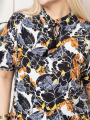 Kadın Desenli Püsküllü Viskon Bluz Bebe Yaka Kısa Kollu Big Size Rahat Kesim - Desenli
