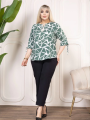 Kadın Desenli Püsküllü Viskon Bluz Bebe Yaka Kısa Kollu Big Size Rahat Kesim - Desenli