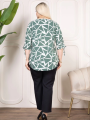 Kadın Desenli Püsküllü Viskon Bluz Bebe Yaka Kısa Kollu Big Size Rahat Kesim - Desenli