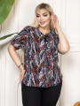 Kadın Desenli Püsküllü Viskon Bluz Bebe Yaka Kısa Kollu Big Size Rahat Kesim - Desenli