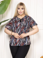 Kadın Desenli Püsküllü Viskon Bluz Bebe Yaka Kısa Kollu Big Size Rahat Kesim - Desenli