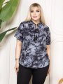 Kadın Desenli Püsküllü Viskon Bluz Bebe Yaka Kısa Kollu Big Size Rahat Kesim - Desenli