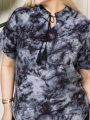Kadın Desenli Püsküllü Viskon Bluz Bebe Yaka Kısa Kollu Big Size Rahat Kesim - Desenli