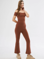Kadın Yüksel Bel Fitilli İspanyol Paça Tayt - Kahve