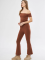 Kadın Yüksel Bel Fitilli İspanyol Paça Tayt - Kahve