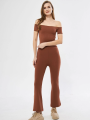 Kadın Yüksel Bel Fitilli İspanyol Paça Tayt - Kahve