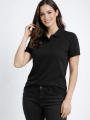Laven Kadın Siyah Pike Kumaş Düğmeli Polo Yaka Tişört