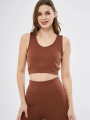 Kadın Fitilli Baskılı Crop - Kahve