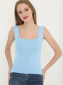 Vubba Mavi Kadın Kare Yaka Detay Crop Bluz