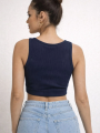 Fitilli Baskılı Kadın Crop Bluz - Lacivert