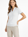 Kadın Triko Kumaş Yakalı Düğmesiz Açık Yaka Fitilli Kısa Kollu Regular Fit Tişört T-shirt - Beyaz