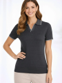 Kadın Triko Kumaş Yakalı Düğmesiz Açık Yaka Fitilli Kısa Kollu Regular Fit Tişört T-shirt - Siyah