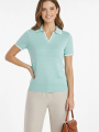 Kadın Triko Kumaş Yakalı Düğmesiz Açık Yaka Fitilli Kısa Kollu Regular Fit Tişört T-shirt - Mint Yeşili