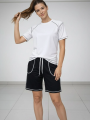 Kadın Spor Tişört Şort Takım Kontrast Dikiş Detaylı Ovarsize rahat kalıp - Beyaz