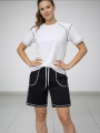 Kadın Spor Tişört Şort Takım Kontrast Dikiş Detaylı Ovarsize rahat kalıp - Beyaz