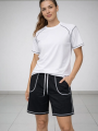 Kadın Spor Tişört Şort Takım Kontrast Dikiş Detaylı Ovarsize rahat kalıp - Beyaz
