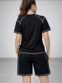 Kadın Spor Tişört Şort Takım Kontrast Dikiş Detaylı Ovarsize rahat kalıp - Siyah