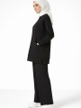 Osy Modal yumuşak dokulu Kumaş Tesettür Cepli Tunik Pantolon Takım - Siyah