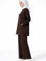Osy Modal yumuşak dokulu Kumaş Tesettür Cepli Tunik Pantolon Takım - Kahverengi