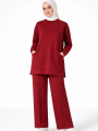 Osy Modal yumuşak dokulu Kumaş Tesettür Cepli Tunik Pantolon Takım - Bordo