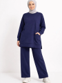 Osy Modal yumuşak dokulu Kumaş Tesettür Cepli Tunik Pantolon Takım - Lacivert