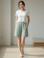 Kadın Pötikareli Şort – Beli Lastikli Bağcıklı, Cepli, Rahat Kesim Günlük Yazlık Şort - Mint Yeşili