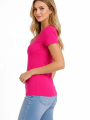 Kadın T-Shirt V Yaka Slim Fit Likralı Tişört Günlük Basic Body - Pembe