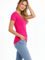 Kadın T-Shirt V Yaka Slim Fit Likralı Tişört Günlük Basic Body - Pembe