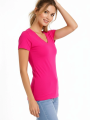 Kadın T-Shirt V Yaka Slim Fit Likralı Tişört Günlük Basic Body - Pembe