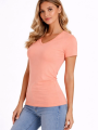 Kadın T-Shirt V Yaka Slim Fit Likralı Tişört Günlük Basic Body - Toz Pembe