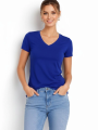 Kadın T-Shirt V Yaka Slim Fit Likralı Tişört Günlük Basic Body - İndigo