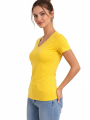 Kadın T-Shirt V Yaka Slim Fit Likralı Tişört Günlük Basic Body - Sarı