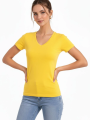 Kadın T-Shirt V Yaka Slim Fit Likralı Tişört Günlük Basic Body - Sarı