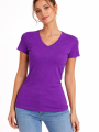 Kadın T-Shirt V Yaka Slim Fit Likralı Tişört Günlük Basic Body - Mor