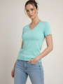 Kadın T-Shirt V Yaka Slim Fit Likralı Tişört Günlük Basic Body - Turkuvaz