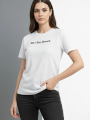Kadın Wafıl Kumaş Tişört Regular Kalıp Bisiklet Yaka Baskılı Günlük Basic T-Shirt - Beyaz