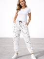 Kadın Dijital Baskılı Eşofman Altı Kışlık Üç İplik Şardonlu Kumaş Lastikli Paça, Cepli, Rahat Kalıp - Beyaz
