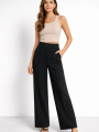Yüksek Bel Palazzo Pantolon Çima Dikişli Bol Paça Akıcı Kumaş Günlük ve Ofis Şıklığı Kadın - Siyah